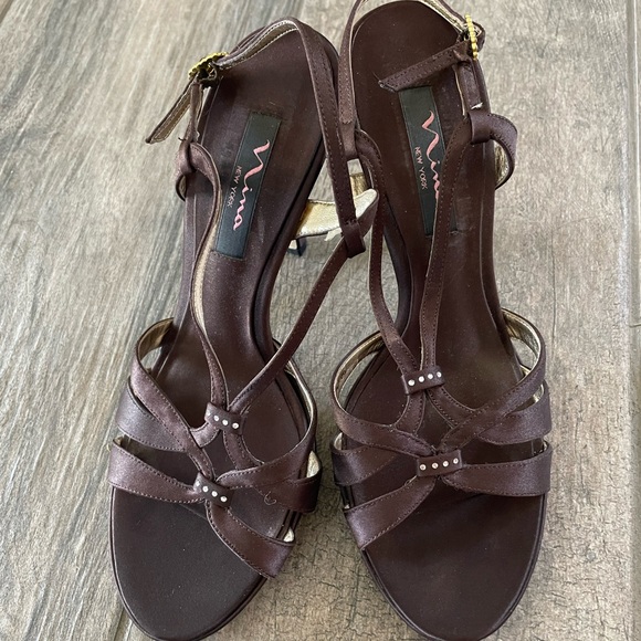 Nina Dark Brown Strappy Heels - Picture 1 of 10